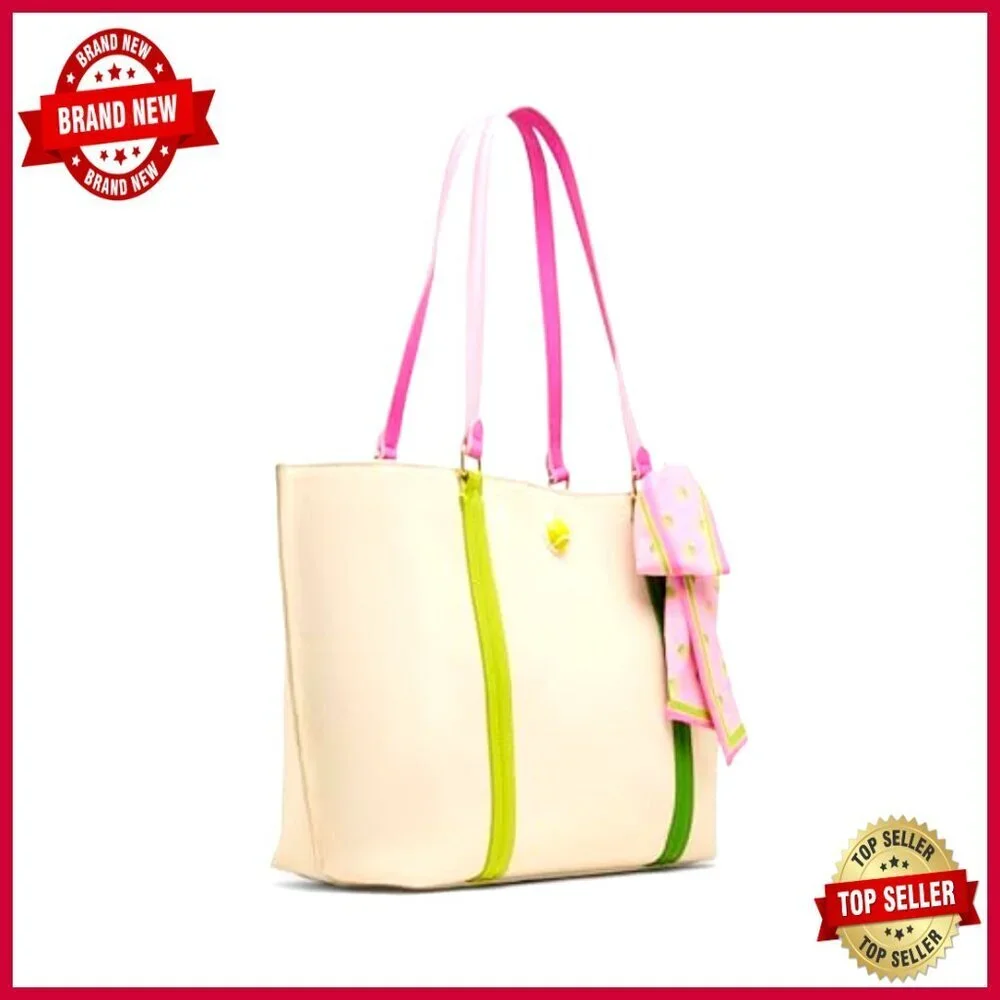 Canvas Tote Bag with Tennis Ball Detail and Scarf, Shoulder Strap